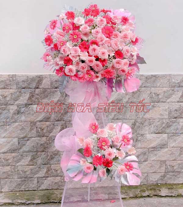 Kệ hoa khai trương hồng phấn chủ đạo