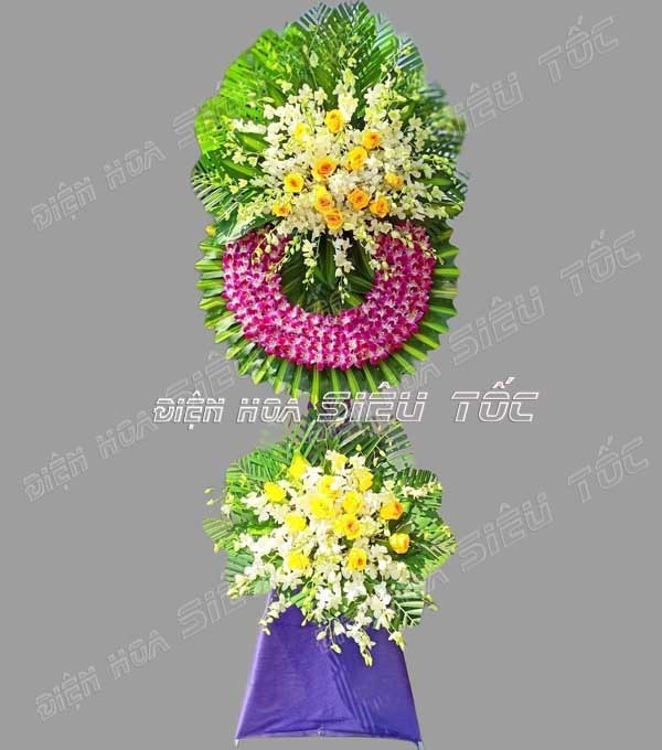 Kệ hoa tang 3 màu trắng vàng tím hài hòa và tinh tế